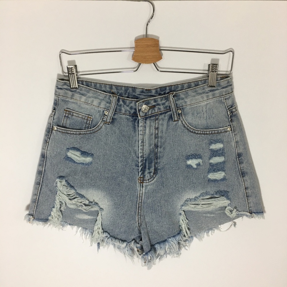 SHEIN cut off denim shorts distressed